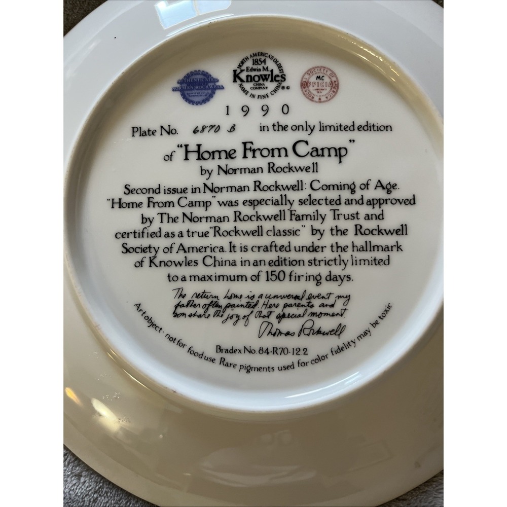 Norman Rockwell's limited-edition plate, 'Home From Camp.' - Picture 5 of 10